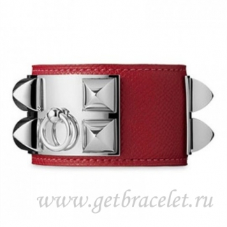 Hermes Collier de Chien Bracelet Red With Silver